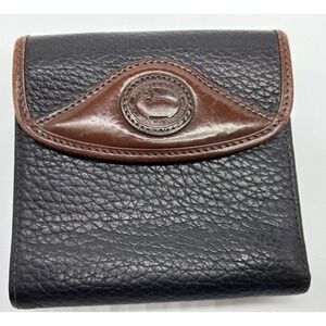 Vtg Dooney & Bourke Black All Weathered Leather WALLET w/Kiss Lock Coin Purse